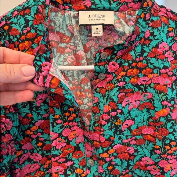 J. Crew Red, Green and Pink Floral Blouse- Puff Sleeve - Picture 5 of 5